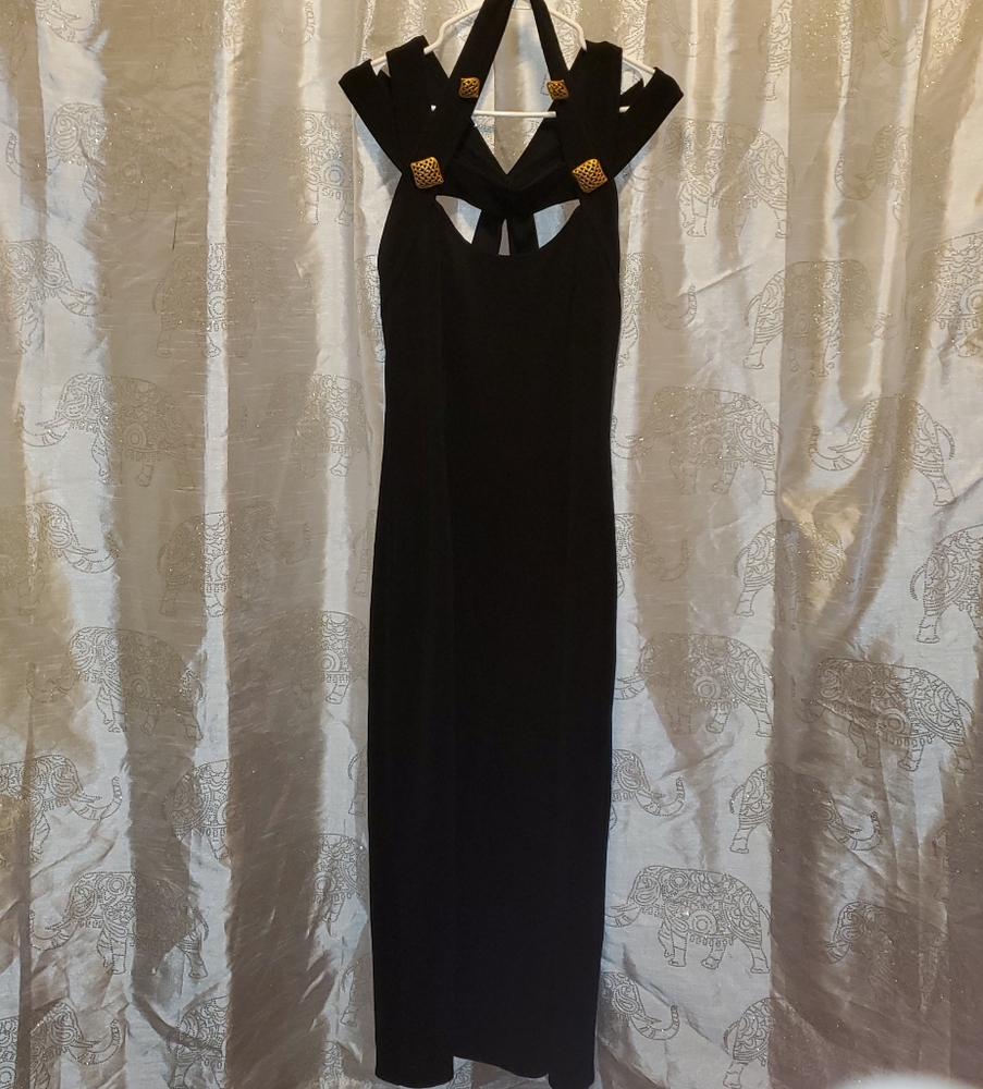 Black and Gold Halter Neck Sheath Dress for Cocktail